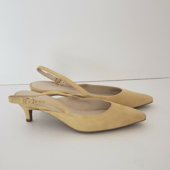 Cole Haan Women's Size 9B Sling Back Heels Pointed Toe Yellow Suede Leather NEW - Picture 9 of 9